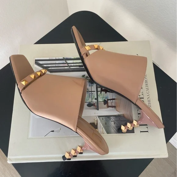 Valentino Rockstud Tower-Heel Mule Sandals - Picture 6 of 8